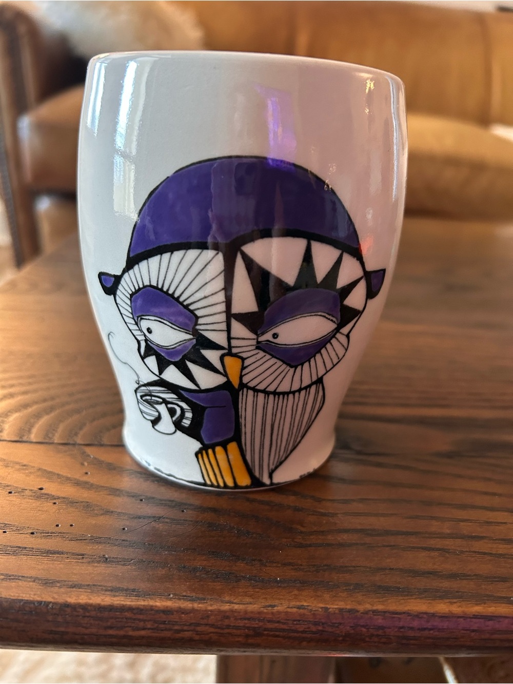 NEVER USED RACHEL VITKO HANDMADE WHEEL THROWN CERAMIC FUNNY OWL MUG